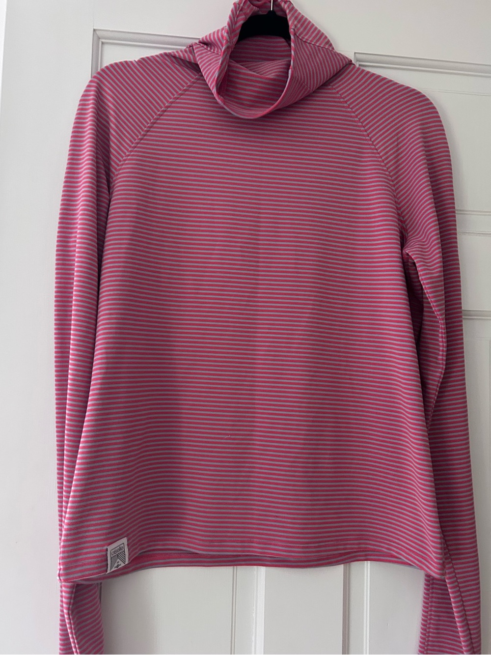 oiselle pink striped mock neck shirt